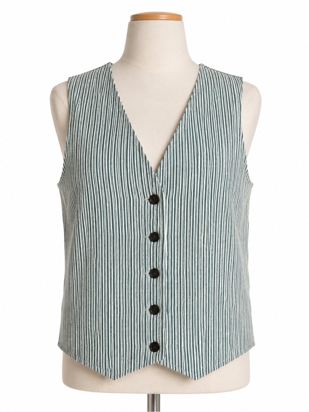 Vintage Northern Reflections M Green White Striped Cotton Button Vest 90s